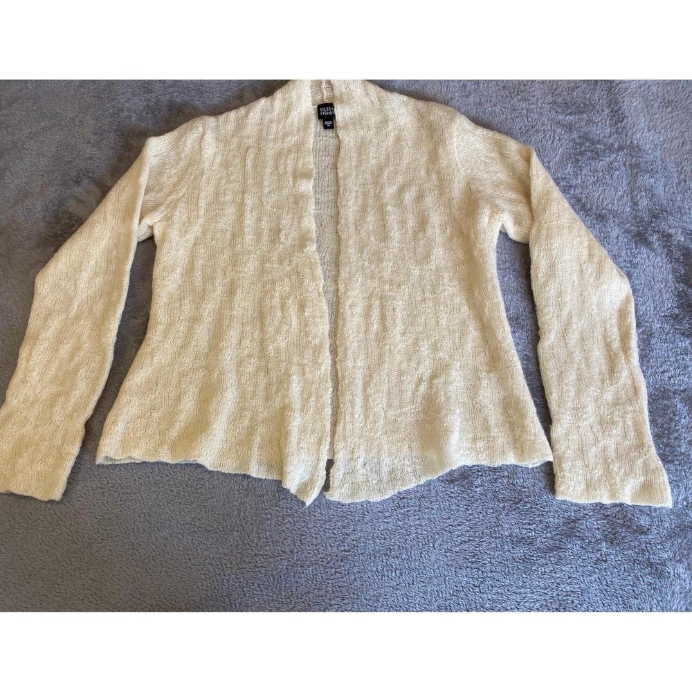 Eileen Fisher Cardigan Mohair Wool Blend Medium Open Front Cream Classic skucase